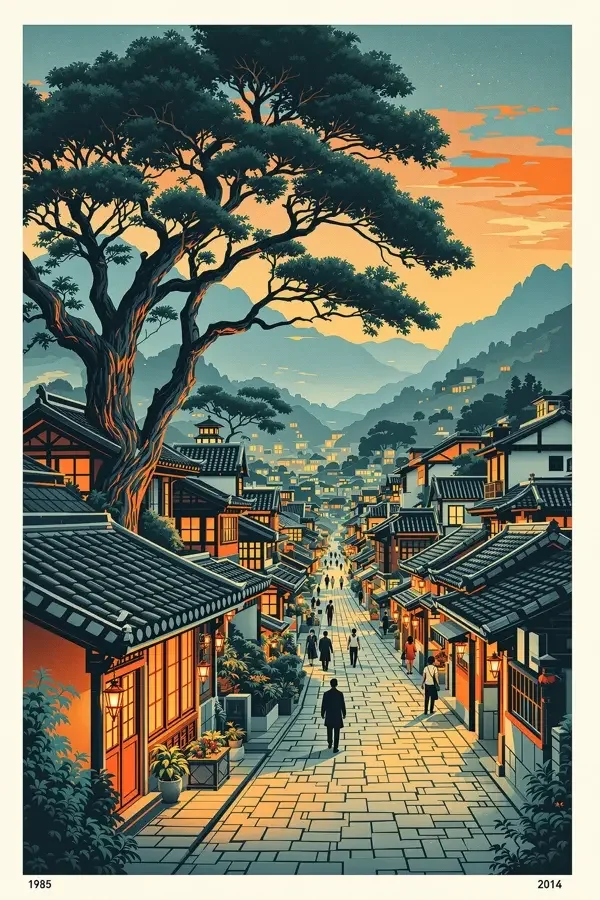 小镇黄昏 旅行海报